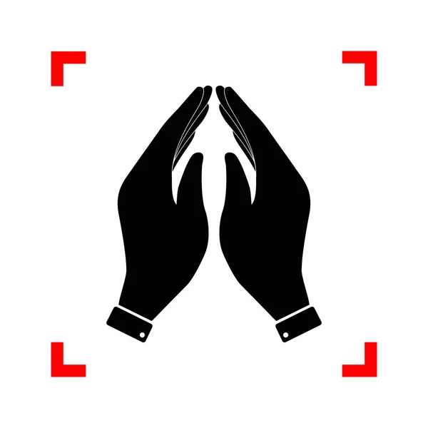 Hand icon illustration. Prayer symbol. Black icon in focus corne — Stock Vector