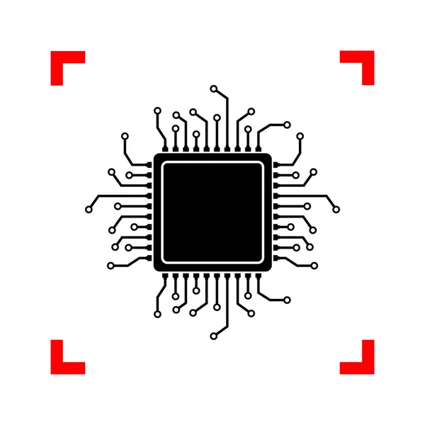 CPU ilustração microprocessador. Ícone preto em cantos foco em — Vetor de Stock