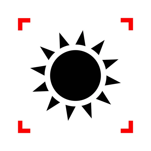 Zon teken illustratie. Zwarte pictogram in focus hoeken op witte achterzijde — Stockvector