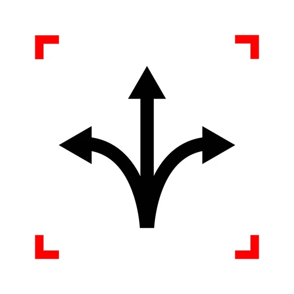 Drei-Wege-Richtungspfeil. schwarzes Symbol in den Fokusecken auf w — Stockvektor