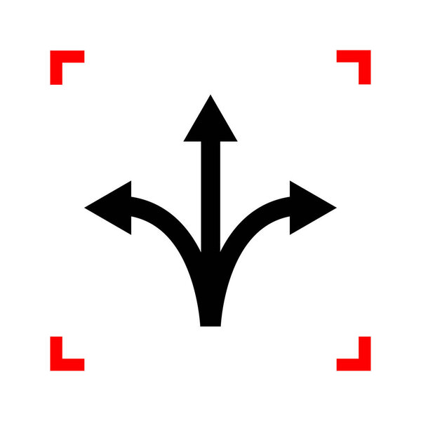 Трехсторонний знак со стрелкой. Черная икона в фокусе углов на w
