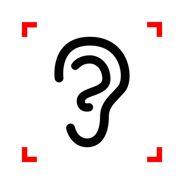 人类的耳朵标志。在白色背景上的焦点角落的黑色图标. — 图库矢量图片