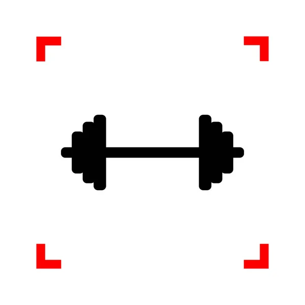 Dumbbell pesi segno. Icona nera negli angoli di messa a fuoco sul retro bianco — Vettoriale Stock