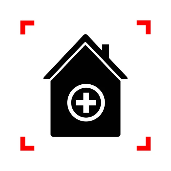 Ilustracja znak szpitala. Czarna ikona w rogach skupić się na biały — Wektor stockowy