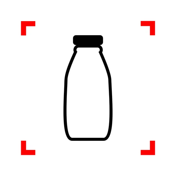 Milk bottle sign. Black icon in focus corners on white backgroun — Stock Vector