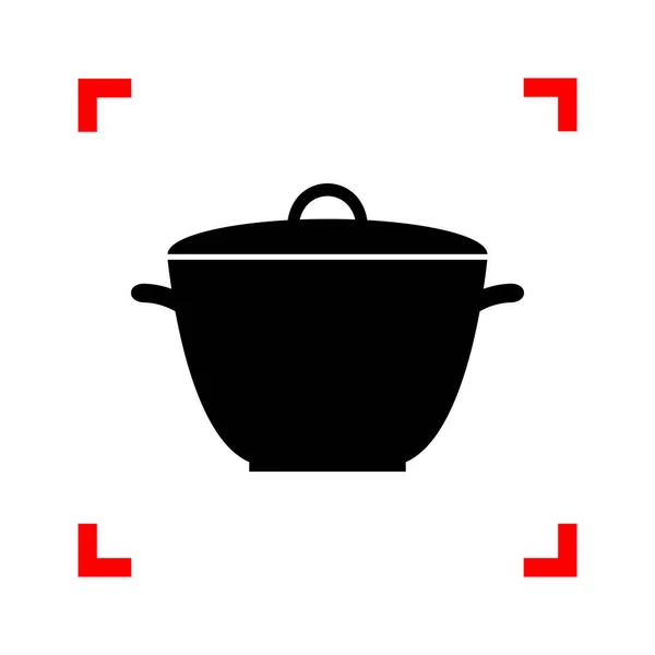 Kochtopf einfaches Zeichen. schwarzes Symbol in Fokusecken auf weißem Backg — Stockvektor
