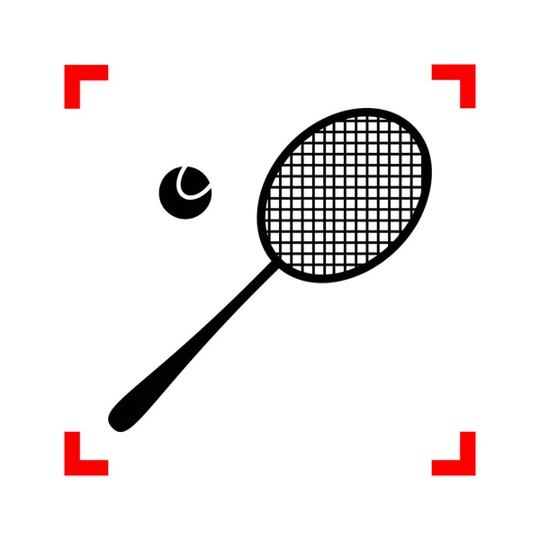 Tennis racket teken. Zwarte pictogram in focus hoeken op witte backgr — Stockvector
