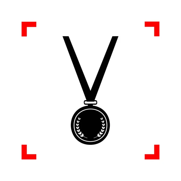 Médaille simple signe. Icône noire dans les coins de mise au point sur backgrou blanc — Image vectorielle