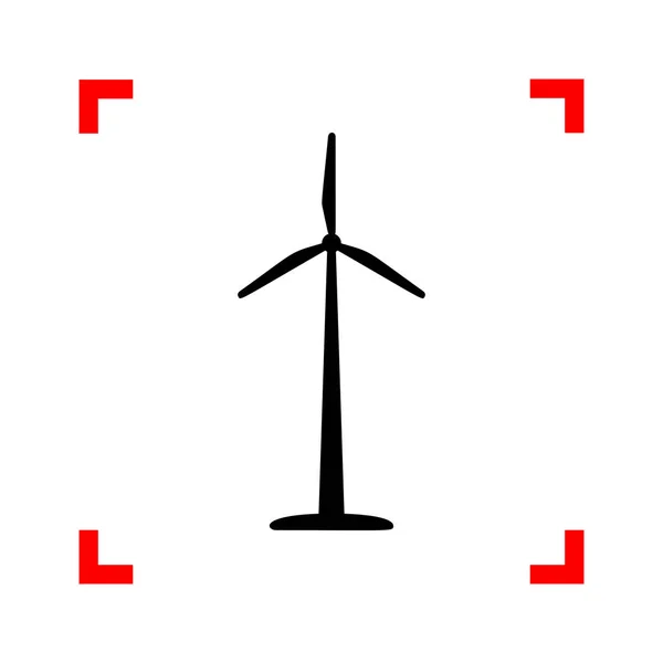 Logo oder Schild der Windkraftanlage. schwarzes Symbol in den Fokusecken auf weiß — Stockvektor