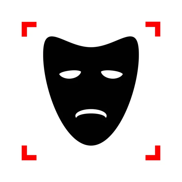 Masques de théâtre tragiques. Icône noire dans les coins de mise au point sur blanc b — Image vectorielle