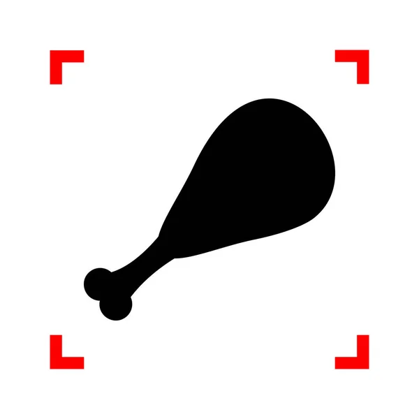 Signo de pierna de pollo. Icono negro en esquinas de enfoque sobre fondo blanco — Vector de stock