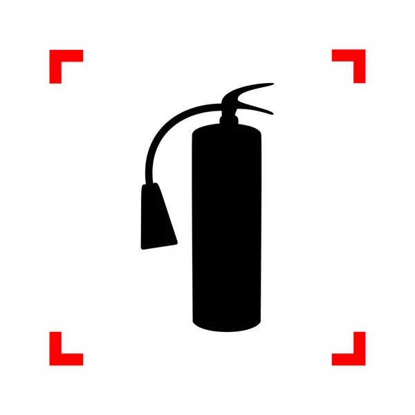 Incendio estintore. Icona nera negli angoli di messa a fuoco su bianco bac — Vettoriale Stock