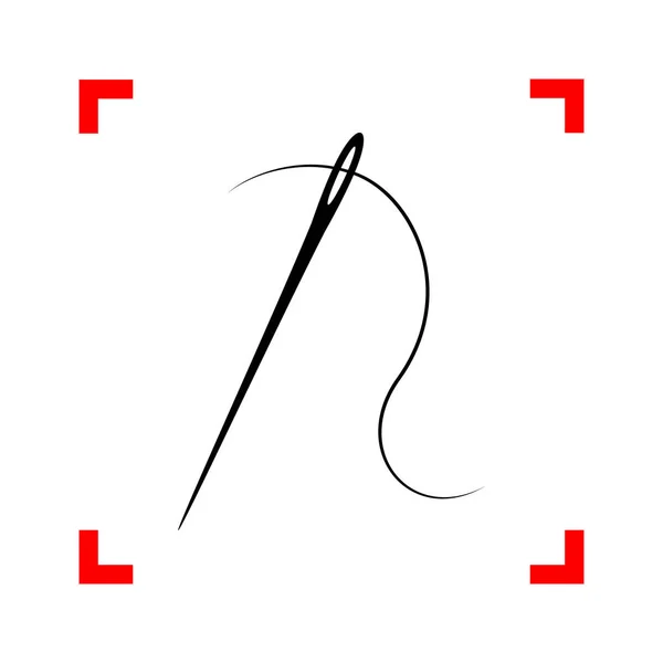 Игла с ниткой. Швейная игла, игла для шитья. Ref-black — стоковый вектор