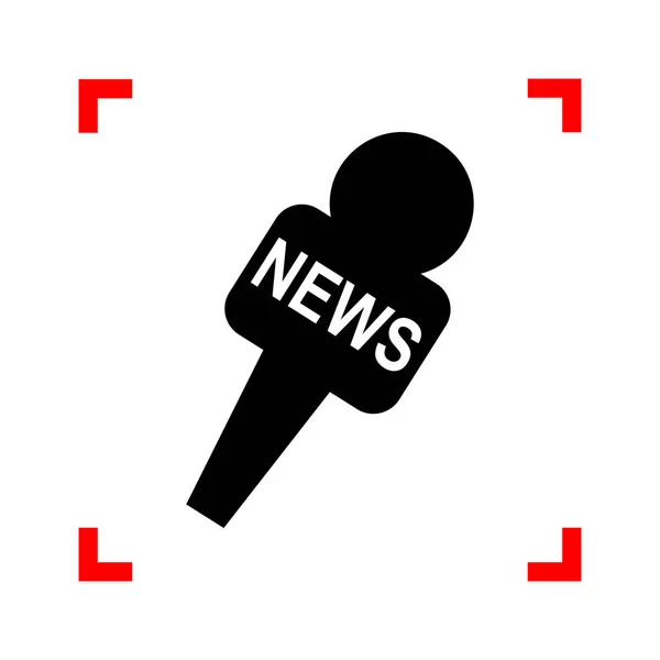 Tv news mikrofon zeichen illustration. schwarzes Symbol in der Fokusecke — Stockvektor