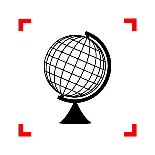 Signe Earth Globe. Icône noire dans les coins de mise au point sur fond blanc — Image vectorielle