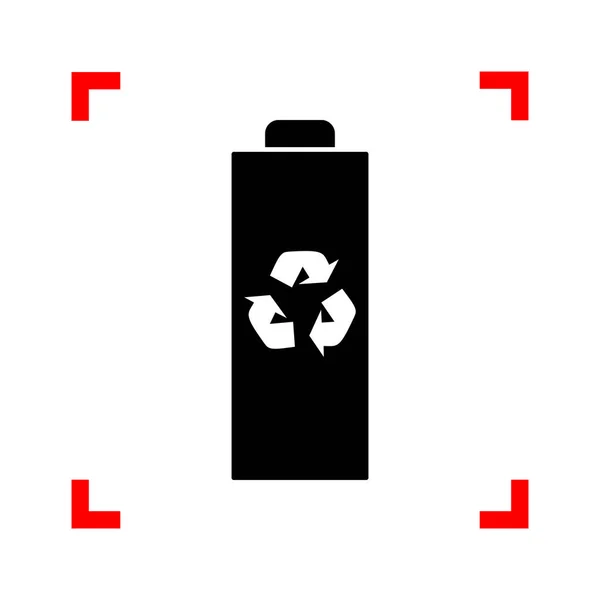 Ilustración de signo de reciclaje de batería. Icono negro en las esquinas de enfoque o — Vector de stock