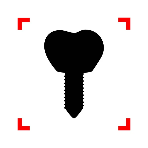 Ilustracja znak implant zęba. Czarna ikona w rogach skupić się na — Wektor stockowy