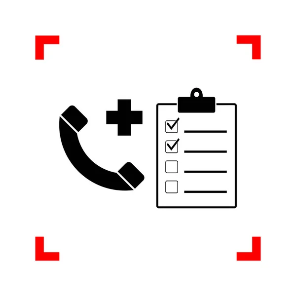 Medische consultration ondertekenen. Zwarte pictogram in focus hoeken op wit — Stockvector