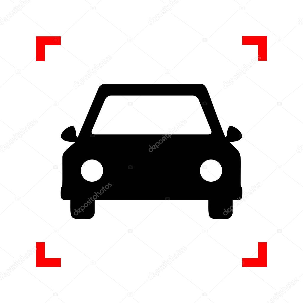 Car sign illustration. Black icon in focus corners on white back