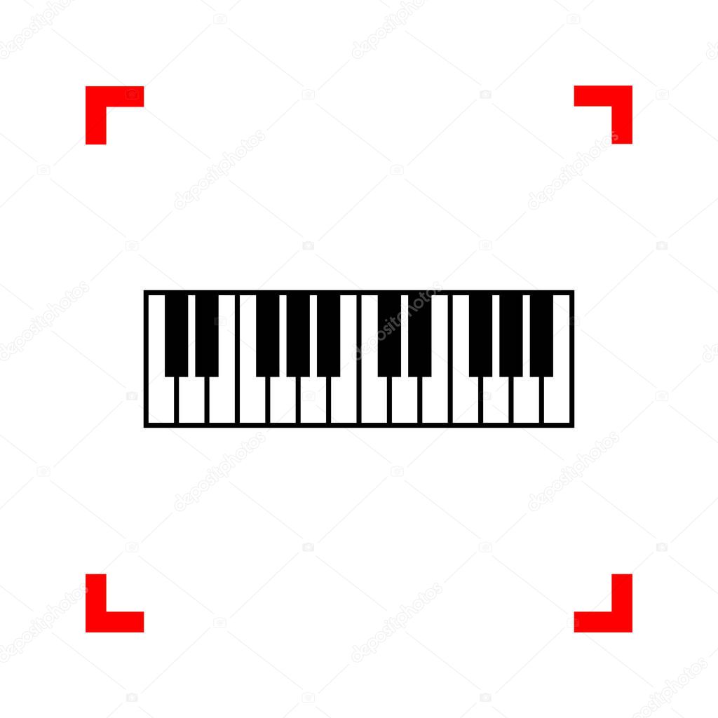 Piano Keyboard sign. Black icon in focus corners on white backgr