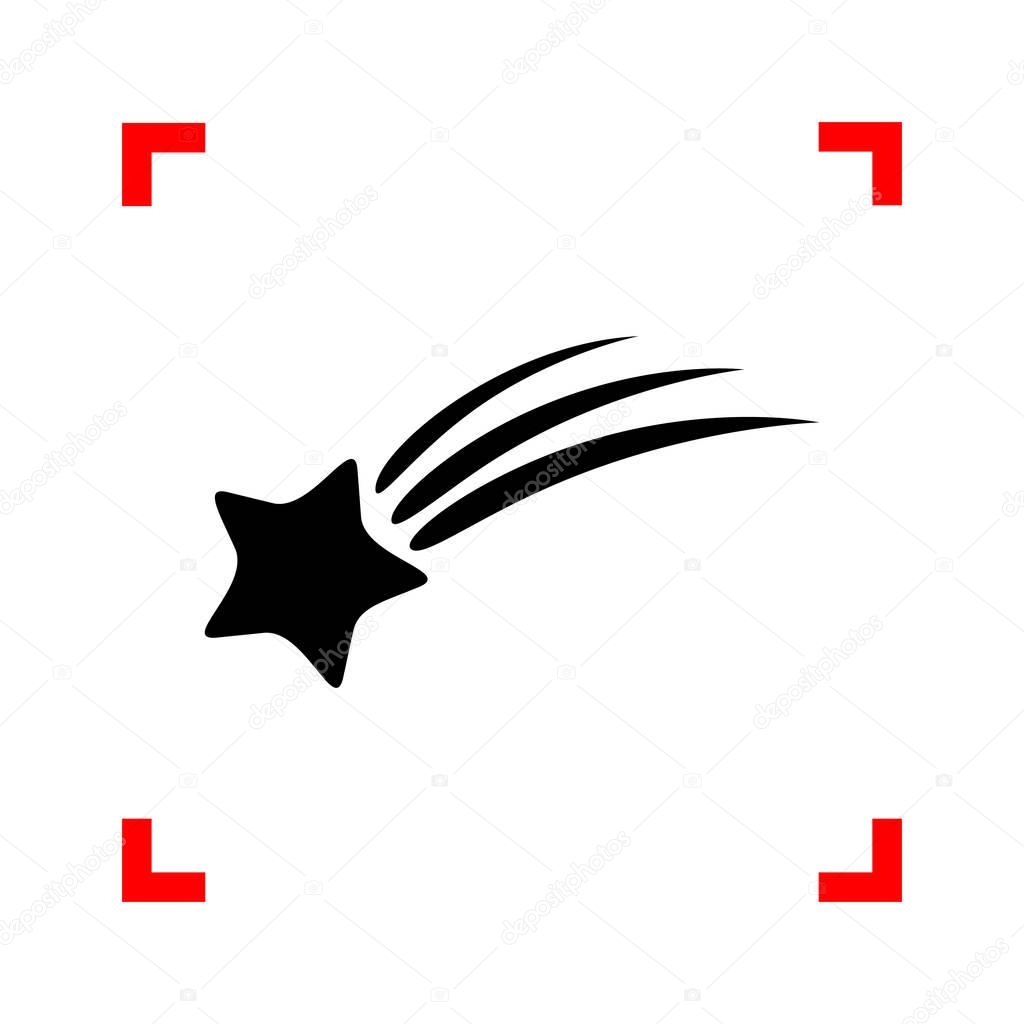 Shooting star sign. Black icon in focus corners on white backgro