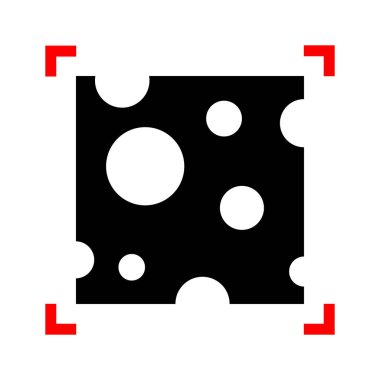 Peynir dilimi işareti. Siyah beyaz backgrou köşelerinde odak simgesinde