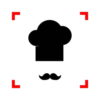 Chef şapka ve bıyık oturum açın. Whit üzerinde odak köşelerinde siyah simgesi