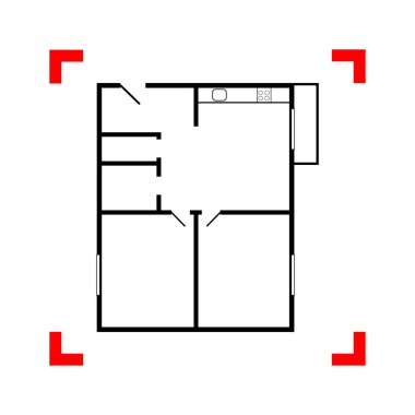 Apartman kat planları. Whit üzerinde odak köşelerinde siyah simgesi