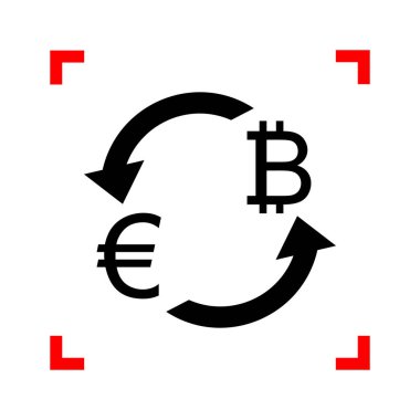 Döviz Alım Satım işareti. Euro ve Bitkoin. Odak Co Siyah simgesi