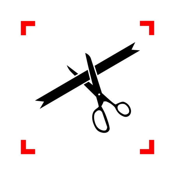 Signe de coupe de ruban de cérémonie. Icône noire dans les coins de mise au point sur blanc b — Image vectorielle