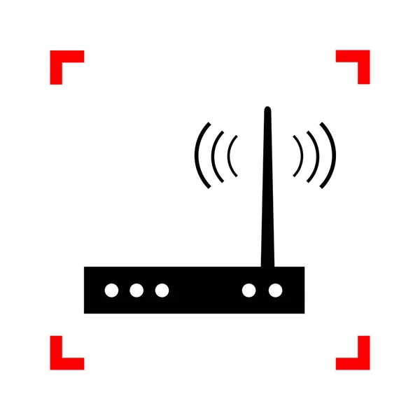 Signo de módem Wifi. Icono negro en esquinas de enfoque sobre fondo blanco — Vector de stock