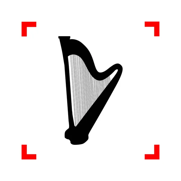 Instrumento musical sinal harpa. Ícone preto em cantos foco no whi — Vetor de Stock
