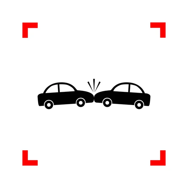 Crashed Cars sign. Black icon in focus corners on white backgrou — Stock Vector