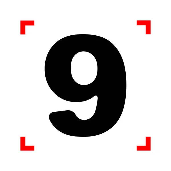 Numer 9 znak projekt szablonu elementu. Czarna ikona w ostrości corne — Wektor stockowy