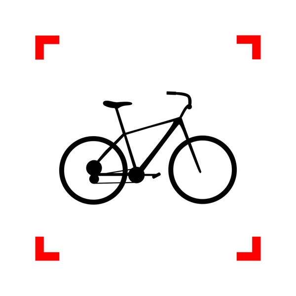 Bicicletta, cartello della bici. Icona nera negli angoli di messa a fuoco sul backgro bianco — Vettoriale Stock