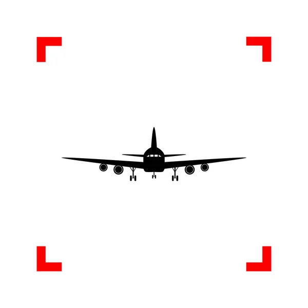 Panneau Avion Volant. Vue de face. icône noire dans les coins de mise au point sur wh — Image vectorielle
