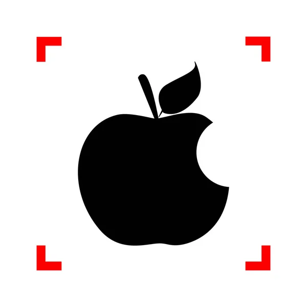 Elma işaret ısır. Odak köşe beyaz arka planda siyah simgesi — Stok Vektör