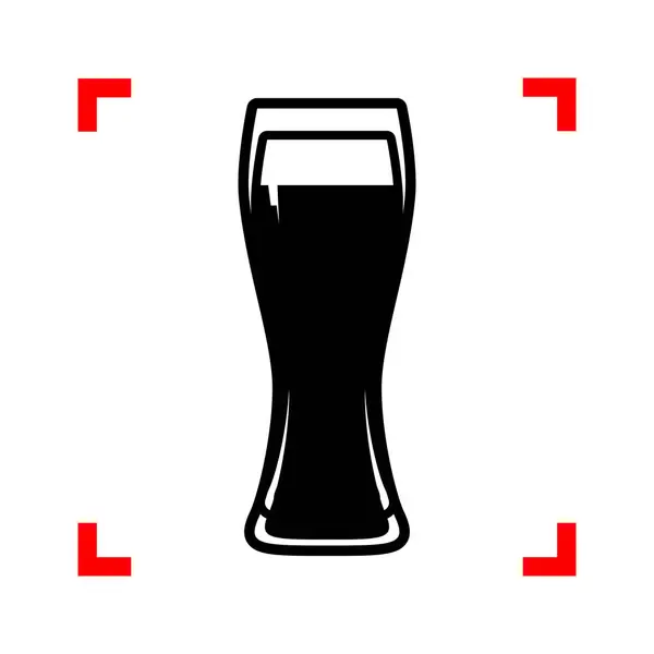 Znak szkło piwa. Czarna ikona w rogach fokus na białym tle — Wektor stockowy