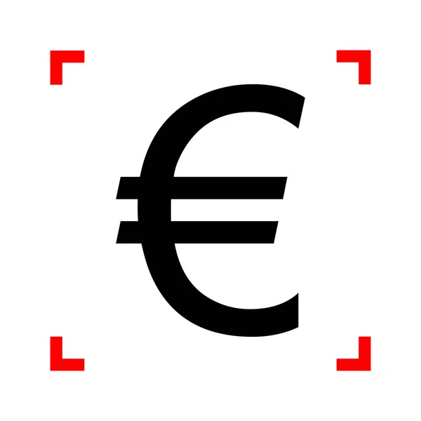 Signo euro. Icono negro en esquinas de enfoque sobre fondo blanco. Isol — Vector de stock