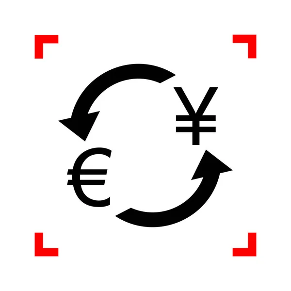 Valutaväxling, sign. Euron och Japan Yen. Svart ikon i fokus — Stock vektor