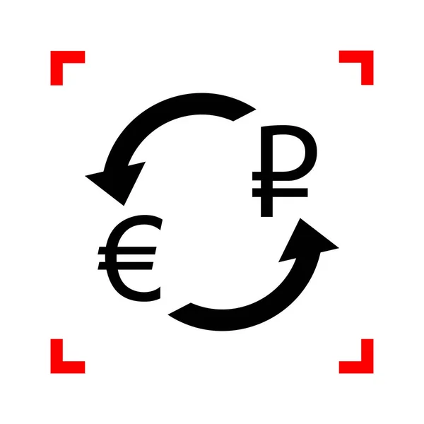 Valutaväxling, sign. Euron och Ryssland rubel. Svart ikon i fo — Stock vektor