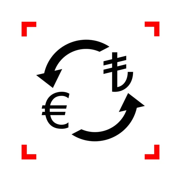 Signo de cambio de divisas. Euro y Turquía Lira. Icono negro en foco — Archivo Imágenes Vectoriales
