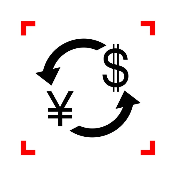 Teken een wisselkantoor. Japan Yen en de Amerikaanse Dollar. Zwarte pictogram in f — Stockvector