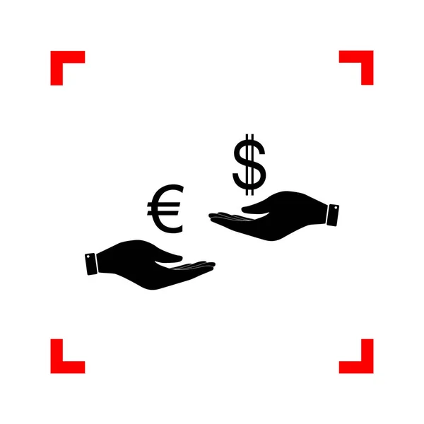 货币兑换从手。欧元和美元。黑色图标 — 图库矢量图片
