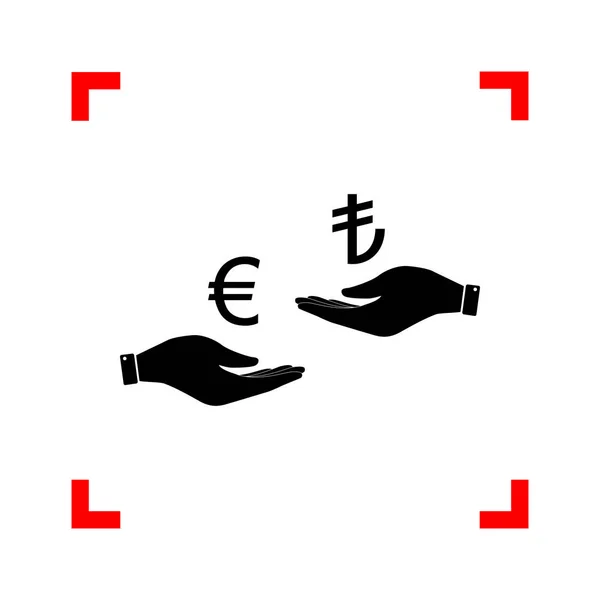 Change de devises de main en main. Euro et Lira. icône noire i — Image vectorielle