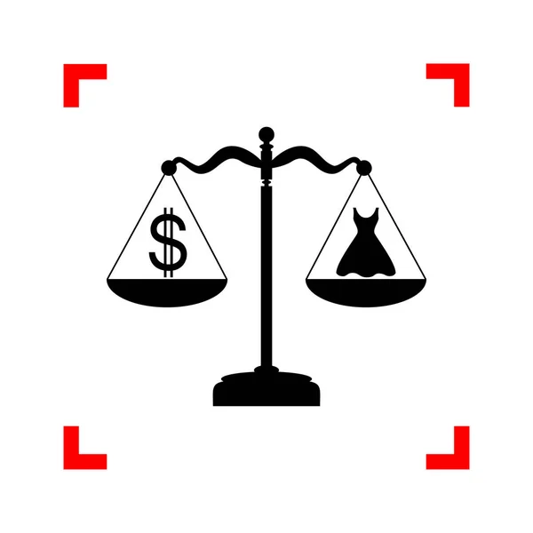 Robe et symbole dollar sur les échelles. icône noire dans les coins de mise au point o — Image vectorielle