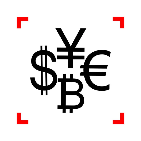 Valuta logga samling dollar, yen, euro, bitcoin. Svart ikon — Stock vektor