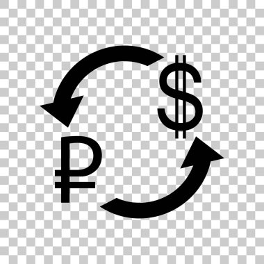 Döviz Alım Satım işareti. Trans Rublesi ve bize Doları siyah simgesine