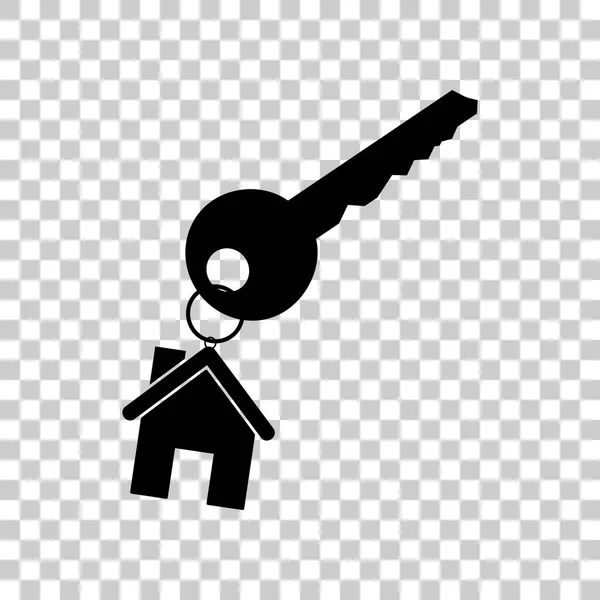 Key with keychain as an house sign. Black icon on transparent ba — Stock Vector