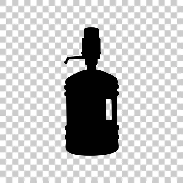 Plastic bottle silhouette with water and siphon. Black icon on t — Stock Vector